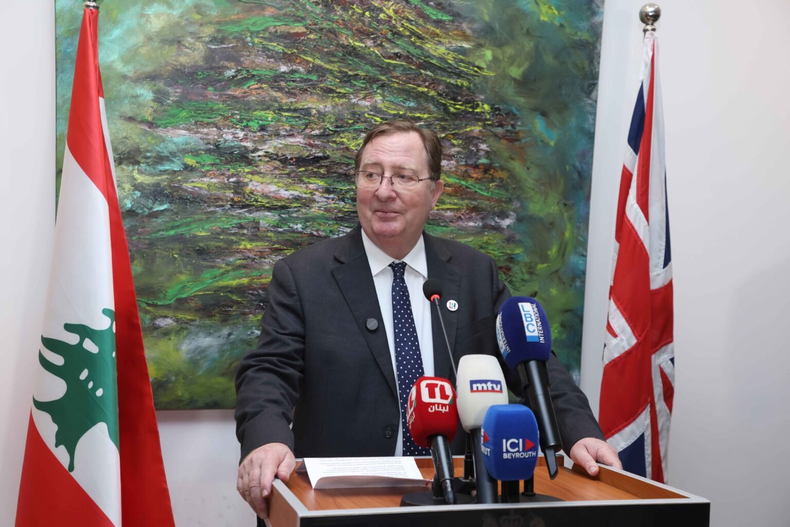 His Majesty’s Ambassador to Lebanon Hamish Cowell welcoming everyone and delivering opening remarks